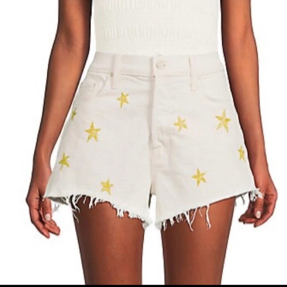 Mother Tomcat Kick Fray 28 White Star Embroidered Women's Shorts Button Fly 3”